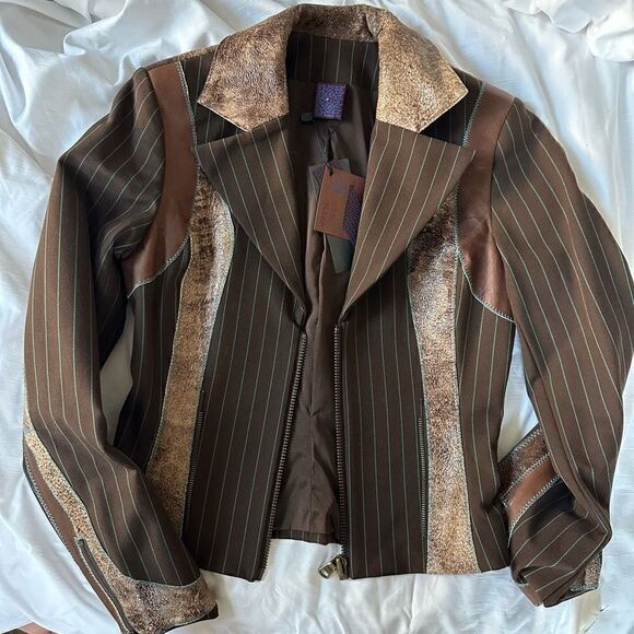 giacca le gatte jeans leather trimmed jacket size S - Picture 1 of 3